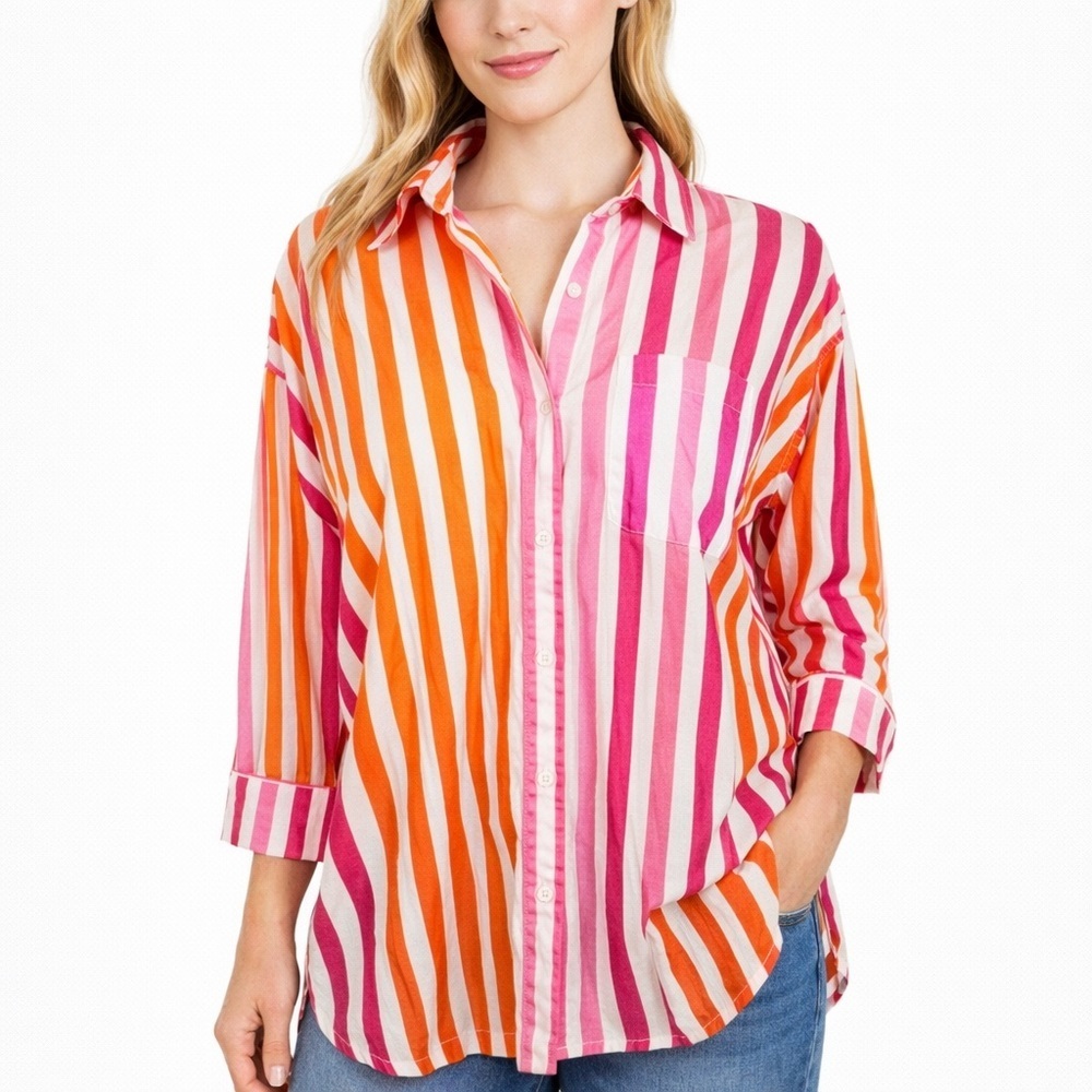 Beach Riot Alexa Top Cover-Up button shirt Size S/M Sunset Stripes Revolve